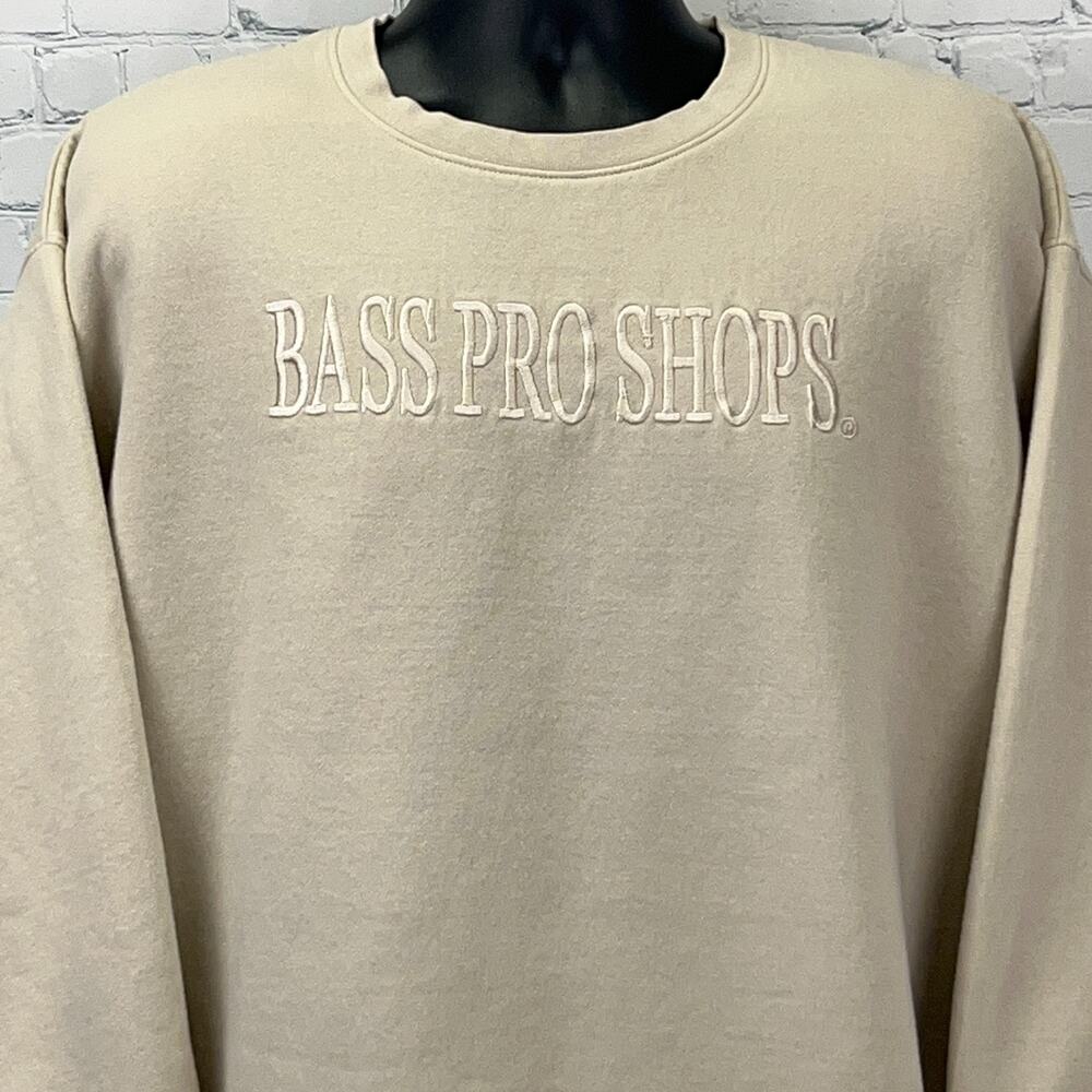 Bass Pro Shops Sweatshirt XXL 2XL Beige Crew Neck Cotton Blend Outdoor Logo
